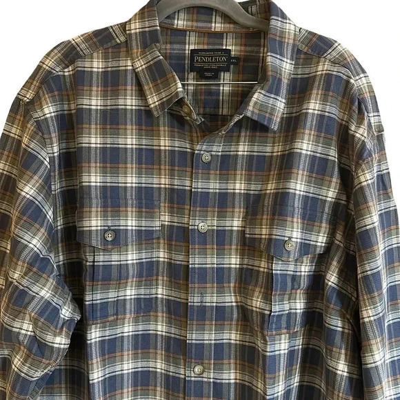 Pendleton Blue Beige Plaid Long Sleeve Button Down Shirt XXL - Picture 2 of 8